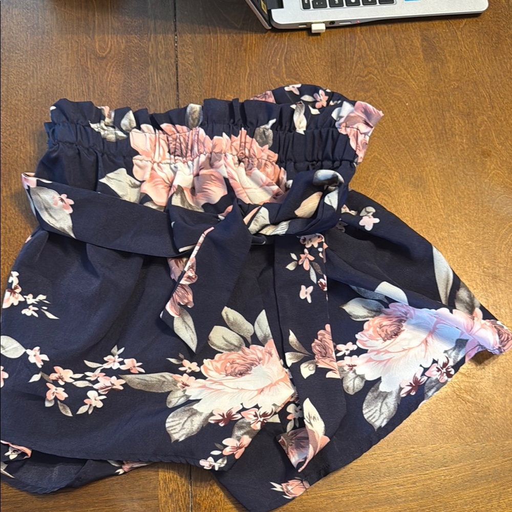SHEIN Navy and Pink Floral Shorts